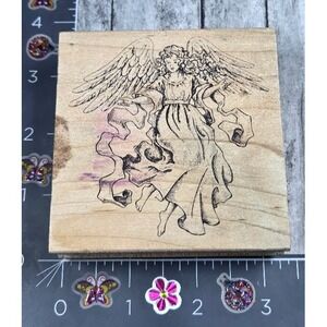 All Night Media Flying Angel Detailed 167J Rubber Stamp Wood #M68